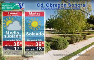 Pronostico del tiempo en Cd. Obregón este lunes 08 y martes 09 de noviembre