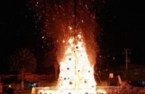 Se quema árbol de Navidad y daña vehículo