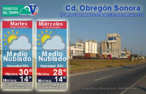 Pronostico del tiempo para este martes 14 y miércoles 15 de diciembre en Cd. Obregón