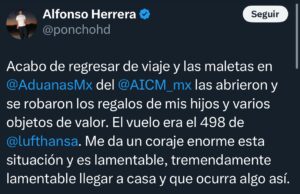 ‘Abrieron y robaron’: Alfonso Herrera denuncia robo en aeropuerto de CDMX