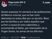 El Papa León XIV expresa su solidaridad con las víctimas del aluvión en el oriente de México