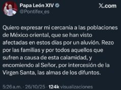El Papa León XIV expresa su solidaridad con las víctimas del aluvión en el oriente de México