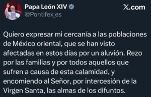 El Papa León XIV expresa su solidaridad con las víctimas del aluvión en el oriente de México