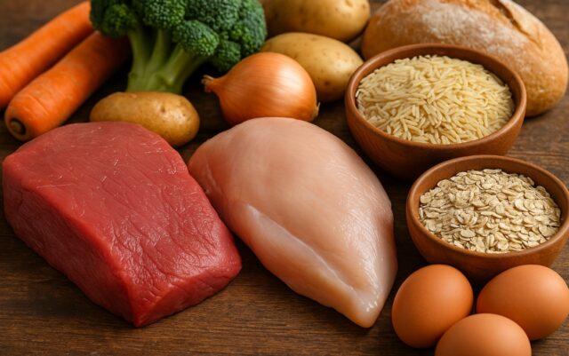 Comida carne huevos brócoli