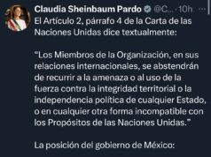 Sheinbaum señala postura de México contra la intervención militar y cita la Carta de la ONU