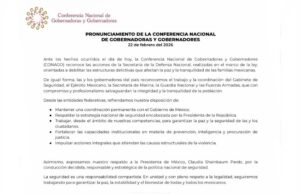 Gobernadores del país respaldan a Sheinbaum y reconocen acciones de seguridad federal