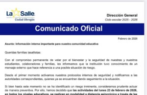Colegio La Salle Obregón suspende clases presenciales y operará a distancia por medida preventiva