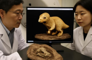 Descubren un adorable dinosaurio bebé oculto en roca en Corea del Sur