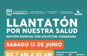 Invita Gobierno de Hermosillo a participar en jornada de “Llantatón por nuestra salud” en La Campiña
