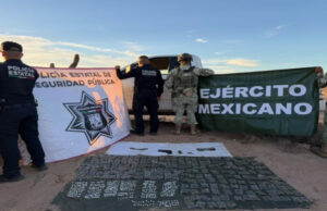 Operativo coordinado de PESP y Defensa asegura narcótico y arma en Caborca