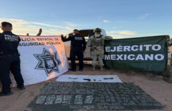 Operativo coordinado de PESP y Defensa asegura narcótico y arma en Caborca
